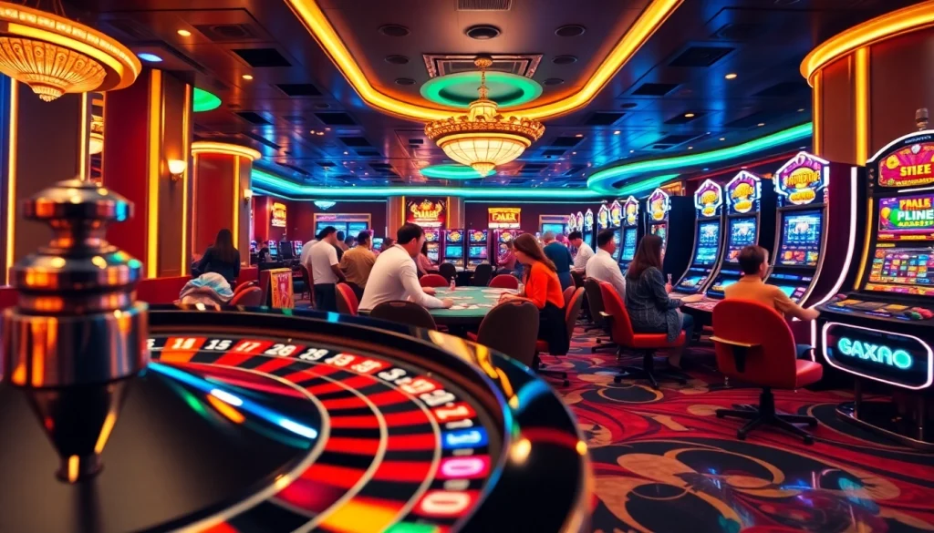 88AA showcases a luxurious casino scene filled with poker tables and roulette wheels, capturing exciting gambling action.