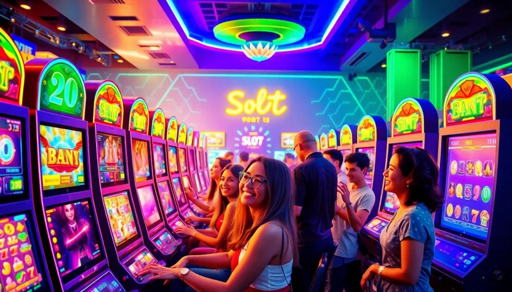 Exciting scene of players enjoying slot hoki games in a vibrant casino atmosphere.