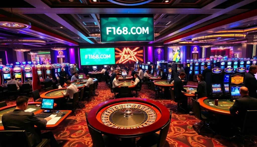 Experience thrilling gameplay at F168.COM, with vibrant casino tables and engaging slot machines.