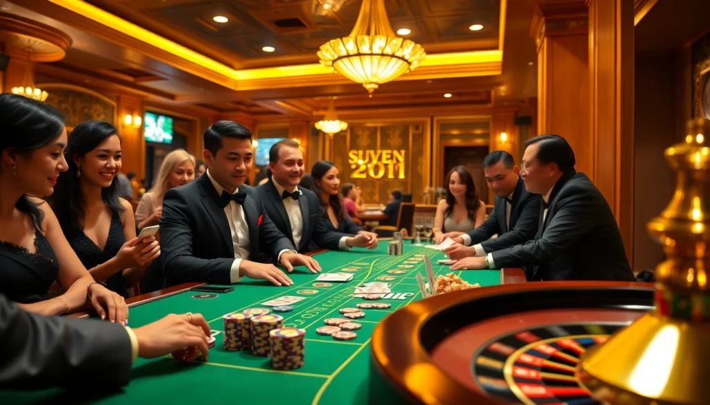 Experience the thrill of SUNWIN 88 casino action with players engaged in intense blackjack at a vibrant table.